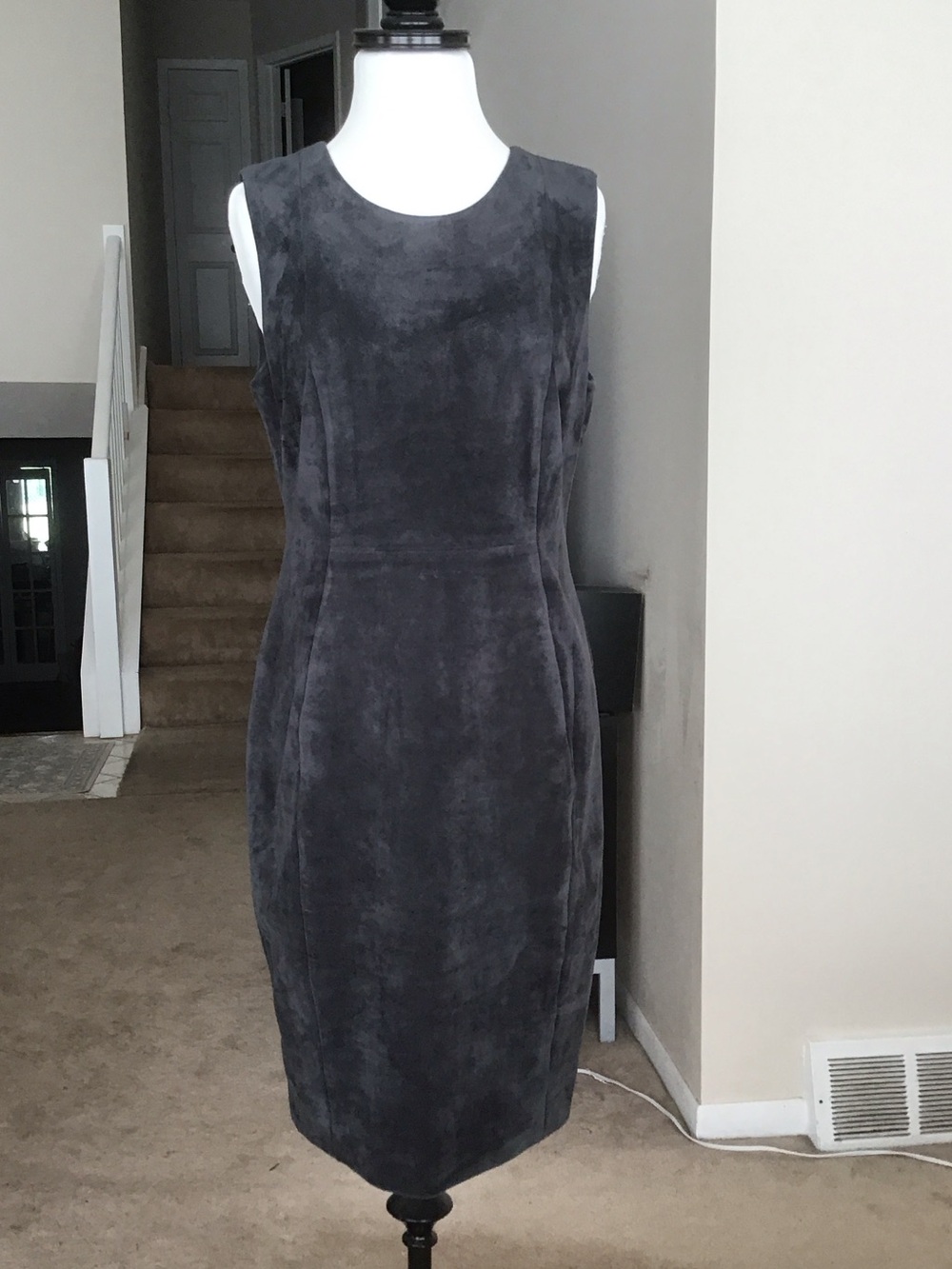 Calvin Klein Charcoal Gray Sleeveless Suede-Texture Midi Dress